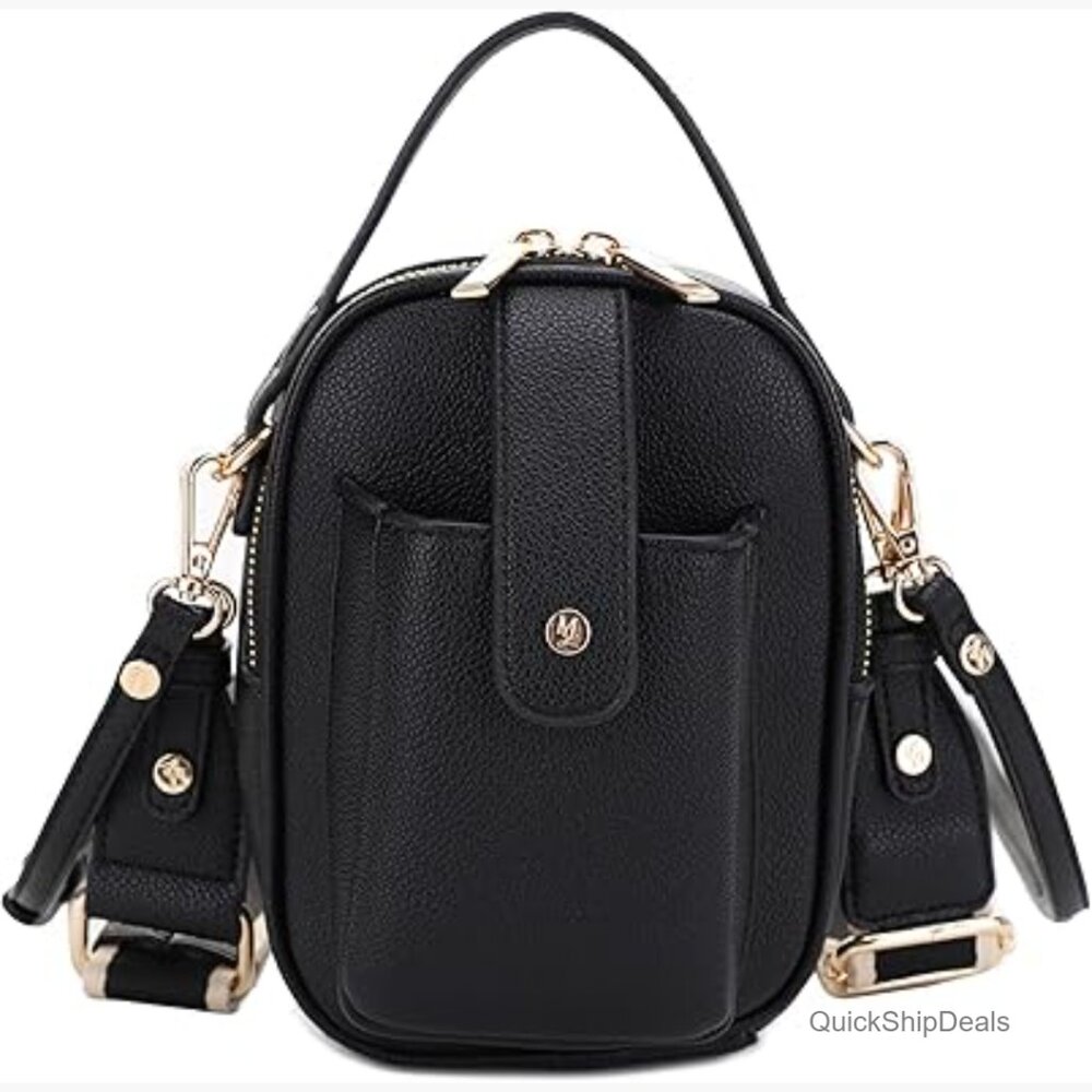 Vegan Leather Multi Compartment Crossbody Bag with Adjustable Straps